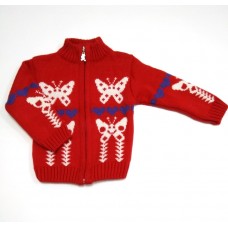 Кофта для девочки вязанная на замке Бабочки OZKA кранный Кофта для девочки вязанная на замке Бабочки OZKA кранный