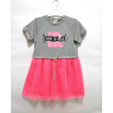 Платье короткий рукав сетка DMB серый-розовый