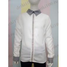 Рубашка для девочки длинный рукав воротник Клетка Minimoda белый Рубашка для девочки длинный рукав воротник Клетка Minimoda белый